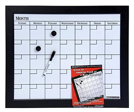 Dooley Boards Black Framed Magnetic Calendar Dry Erase Board, 18 x 22 Inch, Black (1824CALMG)