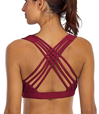 YIANNA Sports Bras for Women - Strappy Sports Bra Padded for Yoga, Running, Fitness - Athletic Gym Tops
