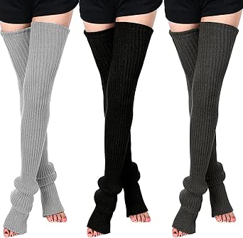 SATINIOR Leg Warmers 3 Pairs Thigh High Leg Warmers Knit Long Leg Warmers Warm Sweater Leg Warmers Women Leg Footless Socks