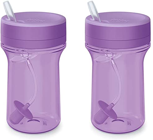 NUK Everlast Weighted Straw Cup, Super-Durable Leakproof Toddler Sippy Cup, Purple, 10 Oz, Pack of 2