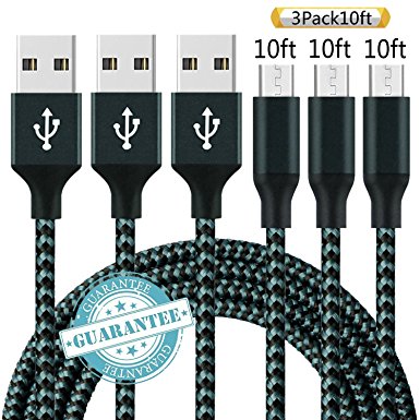 DANTENG Micro USB Cable,3 Pack 10FT Long Premium Nylon Braided Android Charger USB to Micro USB Charging Cable Samsung Charger Cord for Samsung Galaxy S7 Edge S7 S6 S4 S3,Note 5 4 (Navy)