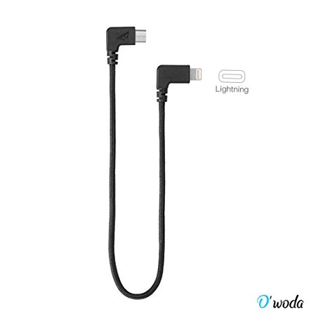 O'woda Micro USB to Lightning Data Cable 11.4inch Nylon Braided Reverse Micro USB Connector for DJI Mavic Pro / Spark to iPhone iPad (Black)