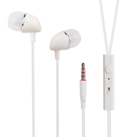 PWOW E152 In-Ear Headphones Earphone Earbuds with Microphone Universal 35mm HIFI Stereo Earphones with Mic and Volume Control for iPhone Samsung Computer - White