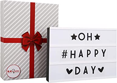 B.K.Licht LED Light Box A4 Size, incl. 90 Letters, Signs & Emoticons, Cinema Light Box, Message Board for Birthdays, Weddings, USB port, Perfect Gift