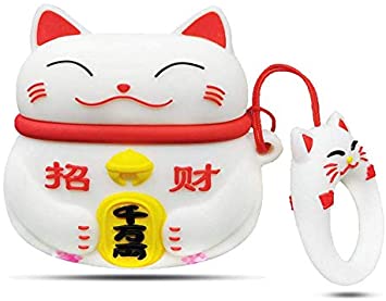 Airpods Pro Case,3D Cute Cartoon Lucky Cat Airpods Pro Cover Soft Silicone Rechargeable Headphone Cases,AirPods Pro Case Protective Silicone Cover and Skin for AirPods Pro Charging Case 2019 (White)