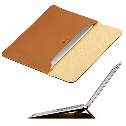 New Macbook 12 inch Case Sleeve with Stand, OMOTON Wallet Sleeve Case for New Macbook 12 inch, Ultrathin Carrying Bag with Stand, Brown