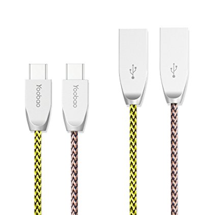 Yoobao Nylon Braided Type C USB Cable (2PACK 3.ft) Sync USB C Charging Cord for Samsung Galaxy S8/ S8 Plus, Google Pixel/ Pixel 2/ Pixel 2XL/ Pixel XXL, Nexus 5X/ 6P, LG G5/ G6/ V20 - Yellow & Brown