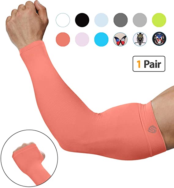 SHINYMOD Arm Sleeves UV Protection Cooling Sleeves for Men and Women Original Silk-Screen Pattern Sports Compression Sleeves for Baseball Basketball Football Cycling with UPF 50  UV Protection-1 Pair