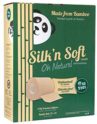 Silk'n Soft Unbleached Bamboo Toilet Paper - Tree-Free Environment Safe Biodegradable Septic-Safe Strong Dependable Panda Friendly Absorbent Bathroom Tissue 3-Ply Chlorine Free (12 Rolls)