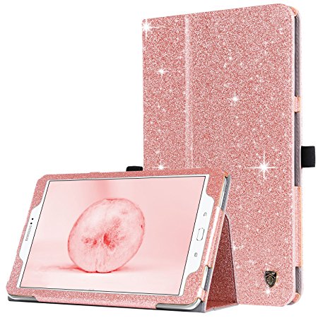 Samsung Galaxy Tab A 10.1 Case,Samsung Tab A 10.1 Case Glitter, BENTOBEN 10.1 Inch Leather Case Glitter Sparkle Folio Folding Stand Ultra Slim Lightweight Smart Cover with Auto Sleep / Wake Feature for Samsung Galaxy Tab A 10.1 (SM-T580N / T585N) - Rose Gold