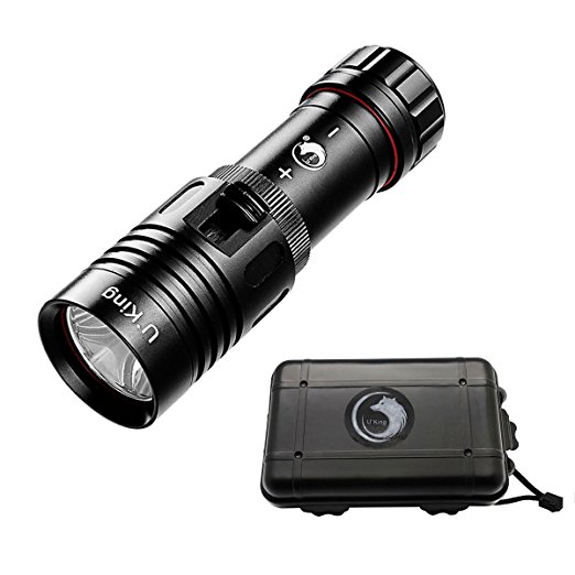 Diving Flashlight Tatical LED Handheld Waterproof IPX-8 Torch Ultra Bright CREE XM-L2 800LM with Hand Strap and box, 1x18650 / 1x26650 Battery (Not included)by U`King