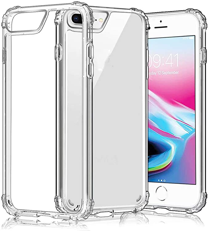 Ranyi iPhone 8 Plus Case, iPhone 7 Plus Case, Crystal Clear Transparent Hard PC [4 Reinforced Corner] Shock Absorbing Slim Fit Flexible Bumper Resilient TPU Case for 5.5" iPhone 8/7 Plus -Clear