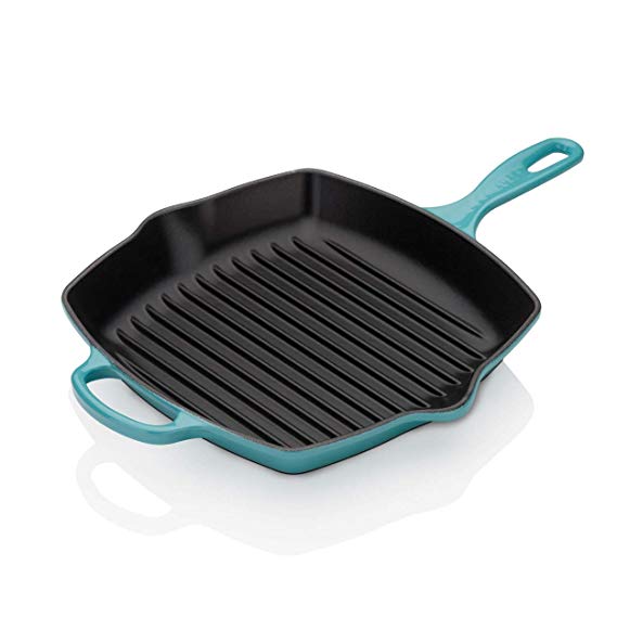 Le Creuset Cast Iron Signature Square Skillet Grill, 10 1/4", Caribbean