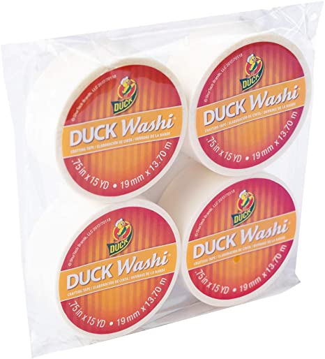 Duck Washi Tape for Crafting and Decorating, White, 0.75 in. x 15 yd, 4 Rolls