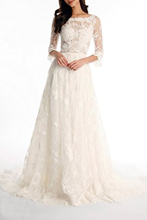 Tsbridal Lace Wedding Dress 2017 3/4 Sleeves Bohemian Wedding Dress