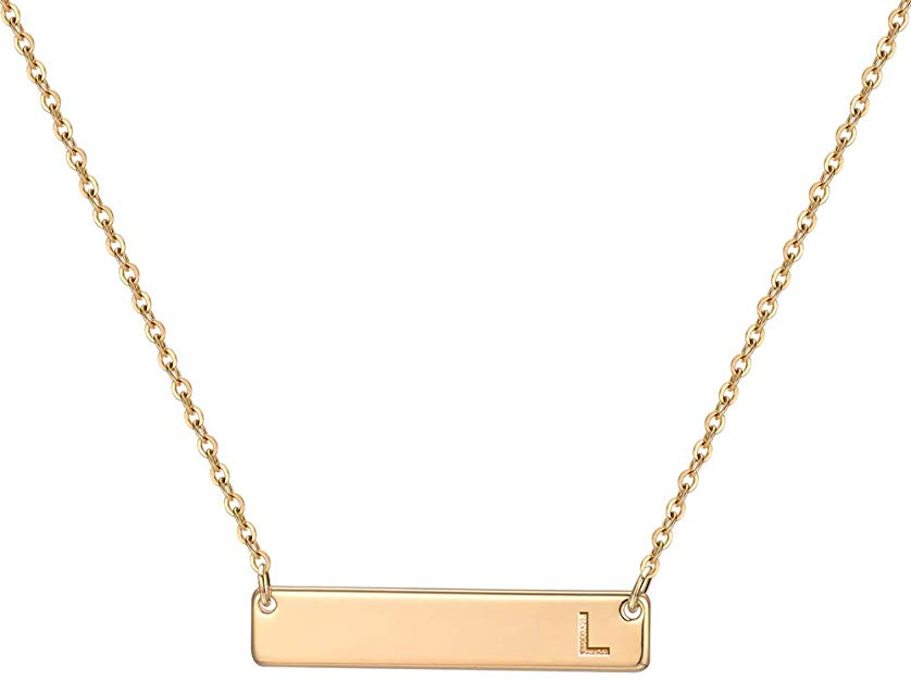 Initial Bar Necklace Gold for Women - 14K Gold Plated Alphabet Bar Necklace with Initial Gifts for Girls, Engraved Bar Initial Necklace Letter Bar Necklace Alphabet Pendant Necklace Initial Gifts