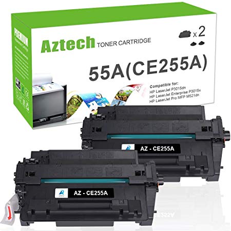 Aztech Compatible Toner Cartridge Replacement for HP CE255A 55A 55X CE255X (Black, 2-Packs)