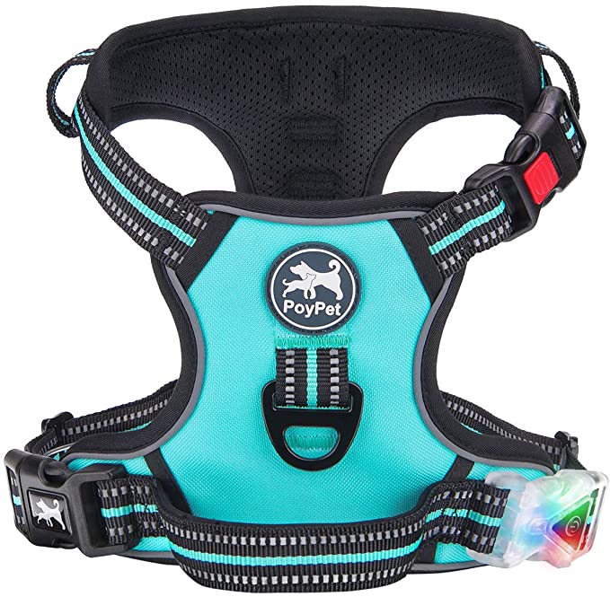 PoyPet No Pull Dog Harness, No Choke Front Lead Dog Reflective Harness, Adjustable Soft Padded Pet Vest with Easy Control Handle for Small to Large Dogs