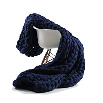 incarpo Chunky Knit Blanket Handwoven Wool Yarn Knitting Throw Bed Sofa Super Warm Home Decor Navy 40"x47"