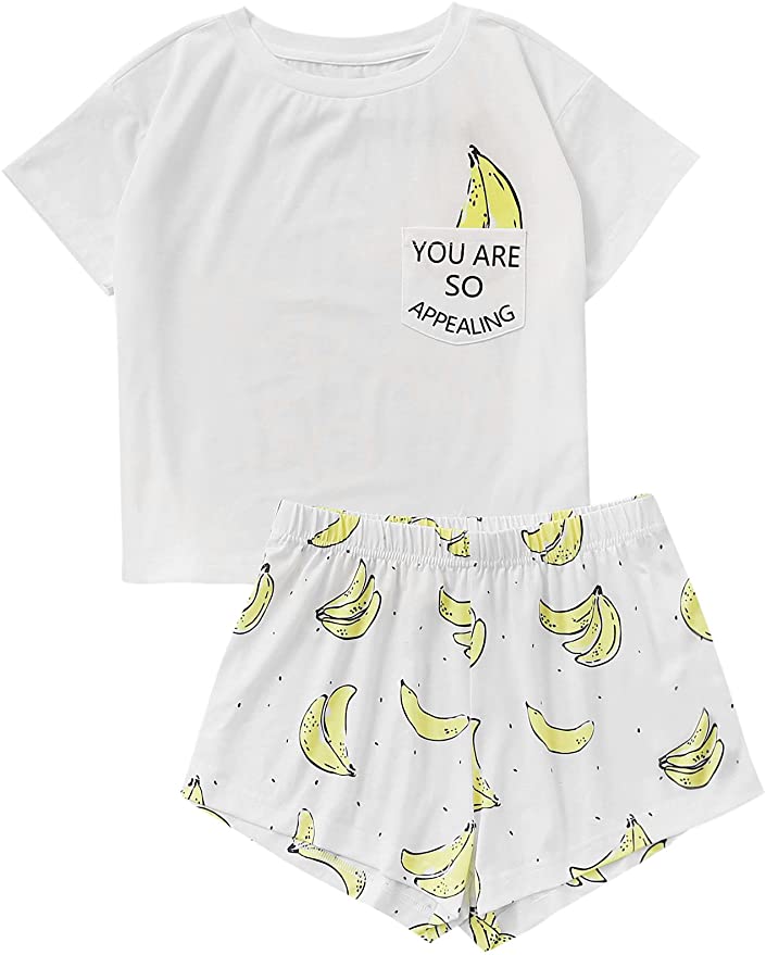 DIDK Women's Cute Cartoon Print Tee and Shorts Pajama Set