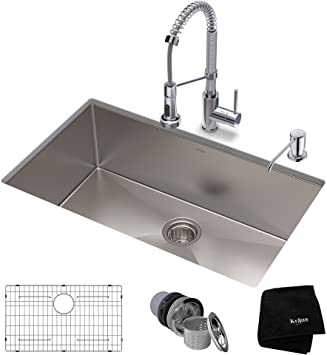 KRAUS KHU100-32-1610-53CH Set with Standart PRO Stainless Steel Sink and Bolden Commercial Pull Faucet in Chrome Kitchen Sink & Faucet Combo