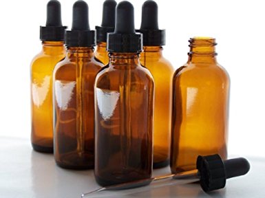 Eclectic Supply B37-6 Glass Bottles for Essential Oils with Glass Eye Dropper, 2 oz Capacity, Amber (Pack of 6)