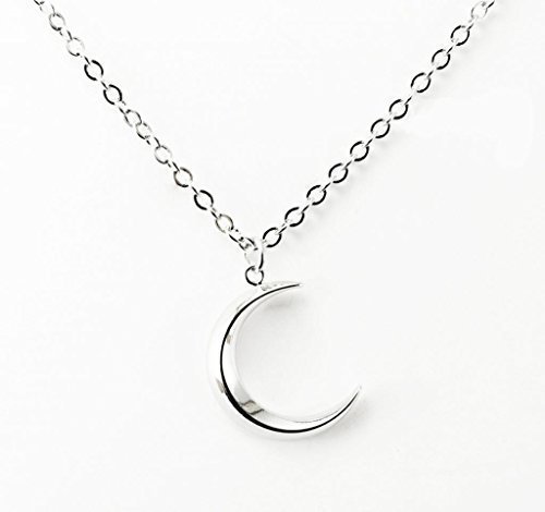 CWS Silver Crescent Moon Pendant Cross Chain Necklace