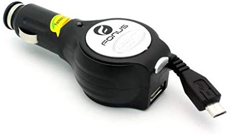 Retractable Car Charger DC Power Adapter USB Port MicroUSB Black Compatible with LG K10 - LG K20 Plus - LG K20 V - LG K30 - LG K7