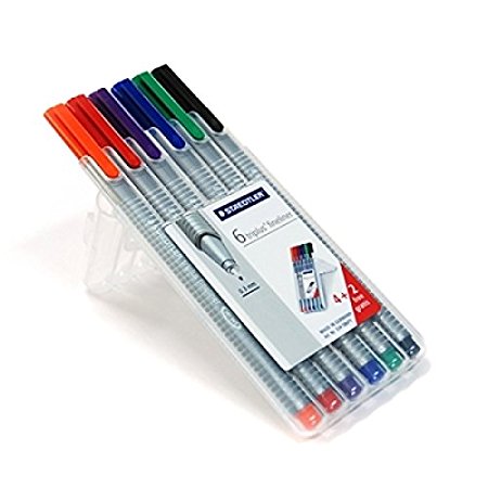 Staedtler Triplus Fineliner Pens 6 Color in Case, 0.3mm, Metal Clad Tip, Assorted