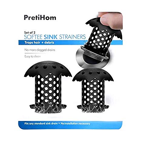 PretiHom Universal Bathtub Drain Hair Catcher Stand-Up Shower Stall Drain Protector/Strainer/Snare 2 Pack