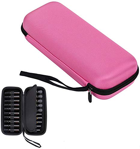 Hipiwe EVA Essential Oils Carrying Case Organizer for 20 Bottles 5ml 10ml Standard and Rollers Bottles Portable Hard Shell Essential Oils Travel Bag Holder for Young Living, doTERRA Storage (Pink)