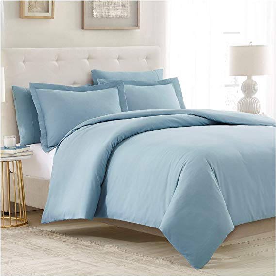 Mellanni Duvet Cover Set 5pcs - Soft Double Brushed Microfiber Bedding with 2 Shams and 2 Pillowcases - Button Closure and Corner Ties - Wrinkle, Fade, Stain Resistant (Full/Queen, Spa Blue)