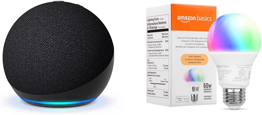 Echo Dot (5th Gen) Charcoal | with Amazon Basics Smart Color Bulb