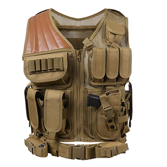 Hotsung Tactical Vest for Military Combat Training/Field Operations and Special Missions - Lightweight Breathable Airsoft Vest/Adjustable Sizes/Men/Women/600D Assault Gear