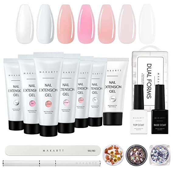 Makartt Poly Nail Gel Kit Clear Pink Fall Winter Bundle with 30ml Clear Poly Nail Gel All-in-one Nail Thickening Solution Salon Home French Kit