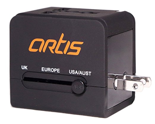 Artis UV200 Universal Travel Adapter/Converter/Charger with 2.1A USB Port (Black)