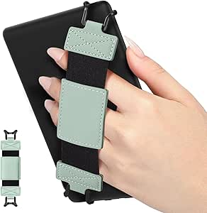 MoKo Soft Hand Strap for 6-8" Kindle eReaders Fire Tablet Kindle/Kobo/Voyaga/Lenovo/Sony Kindle E-Book Tablet, Black High-Elasticity Versatile Hand Strap Lightweight Finger Grip Holder, Mint Green