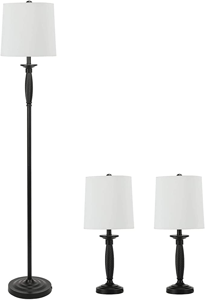 CO-Z 3 Lamp Set, Classic Metal Base Floor Lamp   Table Lamps for Farmhouse Living Room Bedroom in Matt Black Finish, ETL Certificate (59 & 21 Inches in Height)