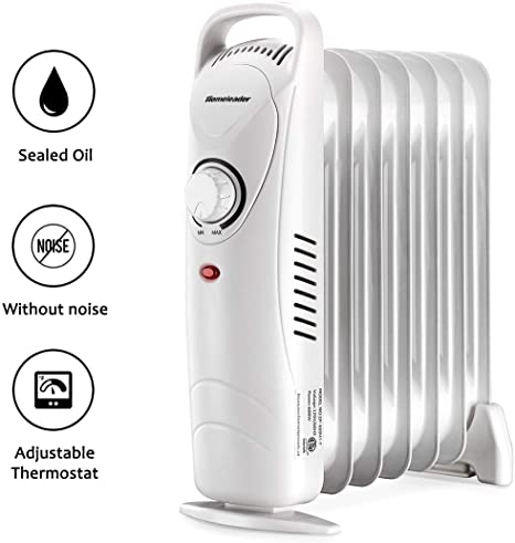 Homeleader Mini Oil Filled Heater, Adjustable Temperature Compact and Slim Portable Space Heater, Electric Personal Heater, Portable Overheating Protection Heater, for Home and Office, 700W, White