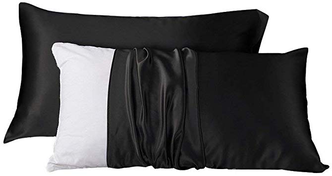LilySilk 2pc Silk Pillowcase Set Standard Luxury Both Sides Real 19 Momme Mulberry Charmeuse Black Standard