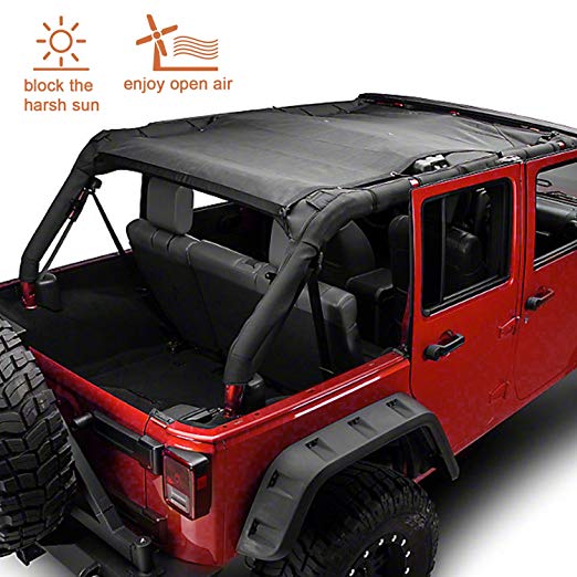 Kohree Jeep Wrangler Sunshade Top Cover Mesh Shade for 4 Door JK JKU 2007-2017 UV Protection Black