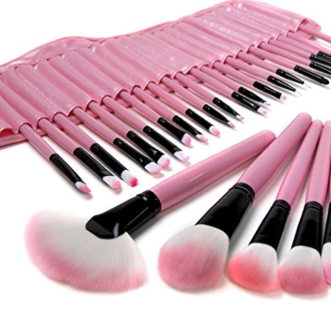 Lychee Beautiful 32pcs Soft Professional Makeup Brushes Cosmetic Make Up Brush Set Kit Foundation with Free Faux Leather Pouch Bag Case (Pink)