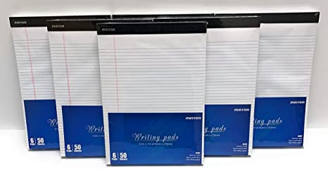 Mintra Office Legal Pads - 50 Sheets per Notepad - Micro perforated Writing Pad/Notebook Paper for School, College, Office, Work (xBasic, 8.5in x 11in, Narrow (White), 36pk (6-6pks))