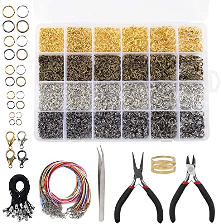 Quefe 4294pcs Jewelry Findings Kit with Open Jump Rings, Lobster Clasp, Black Lasso Strap, Colorful Waxed Necklace Cord, Jewelry Pliers for Jewelry Making Supplies and Necklace Repair