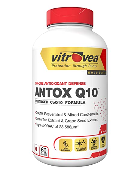 Vitrovea® ANTOX-Q10 Coenzyme Q10 (CoQ10) Antioxidant Supplement with Resveratrol, Mixed Carotenoids, Grape Seed & Green Tea Extract 60ct