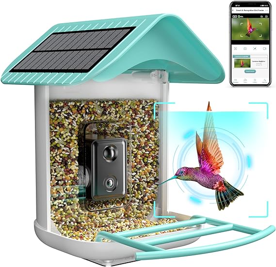 Smart Bird Feeder with Camera, AI Identify 11000  Bird Species, Solar Panels Bird Video & Motion Detection Camera Auto Capture Notify (Dual Panel)