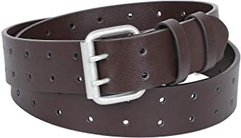 Men's Double Prong Belt, 2 Holes Leather Jeans Belt for Men 1.57 inches Wide