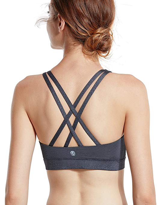 CRZ YOGA Women's Removable Pads Yoga Top Cross Strappy Back Sports Bra