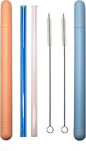 Sip & Quench Co. 2 Sets of Travel Reusable Glass Straws with Case Eco-Friendly, 8.5 in X 10 mm, Shatter Resistant, Non-Toxic Straight Glass Straw