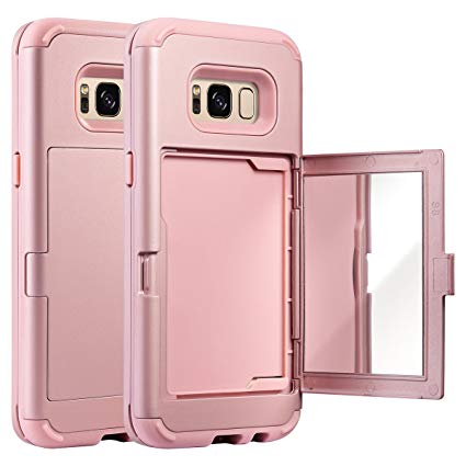 Galaxy S8 Case, ULAK S8 Wallet Case Protective Hard Dual Layer Hidden Credit Card Holder ID Slot Card Case Stand Cover with Mirror for Samsung Galaxy S8 Rose Gold (Will not Fit S8 Plus)